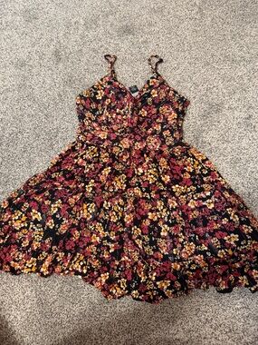 Angie Black Floral Spaghetti-Strap Dress with Pink & Yellow Flowers